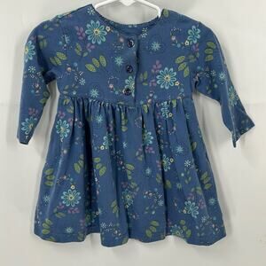 Lands'End Girls Blue Print Long Sleeve Dress/Tunic Size 6-12 Months